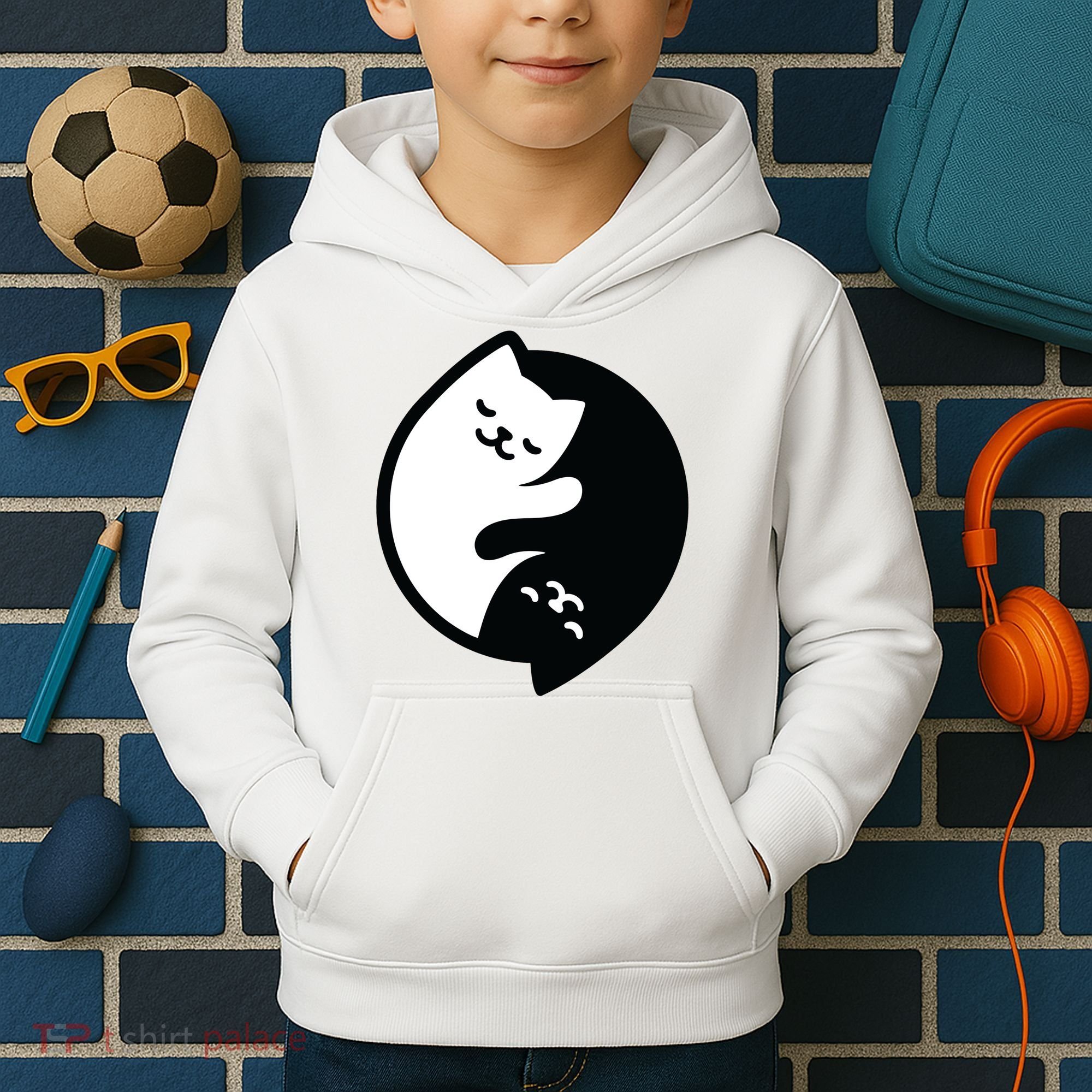 Cat Yin And Yang Cute Kids Hoodie
