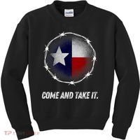 Come And Take It Texas Flag Barbed Wire Patriotic Usa Kids Sweatshirt thumb 0