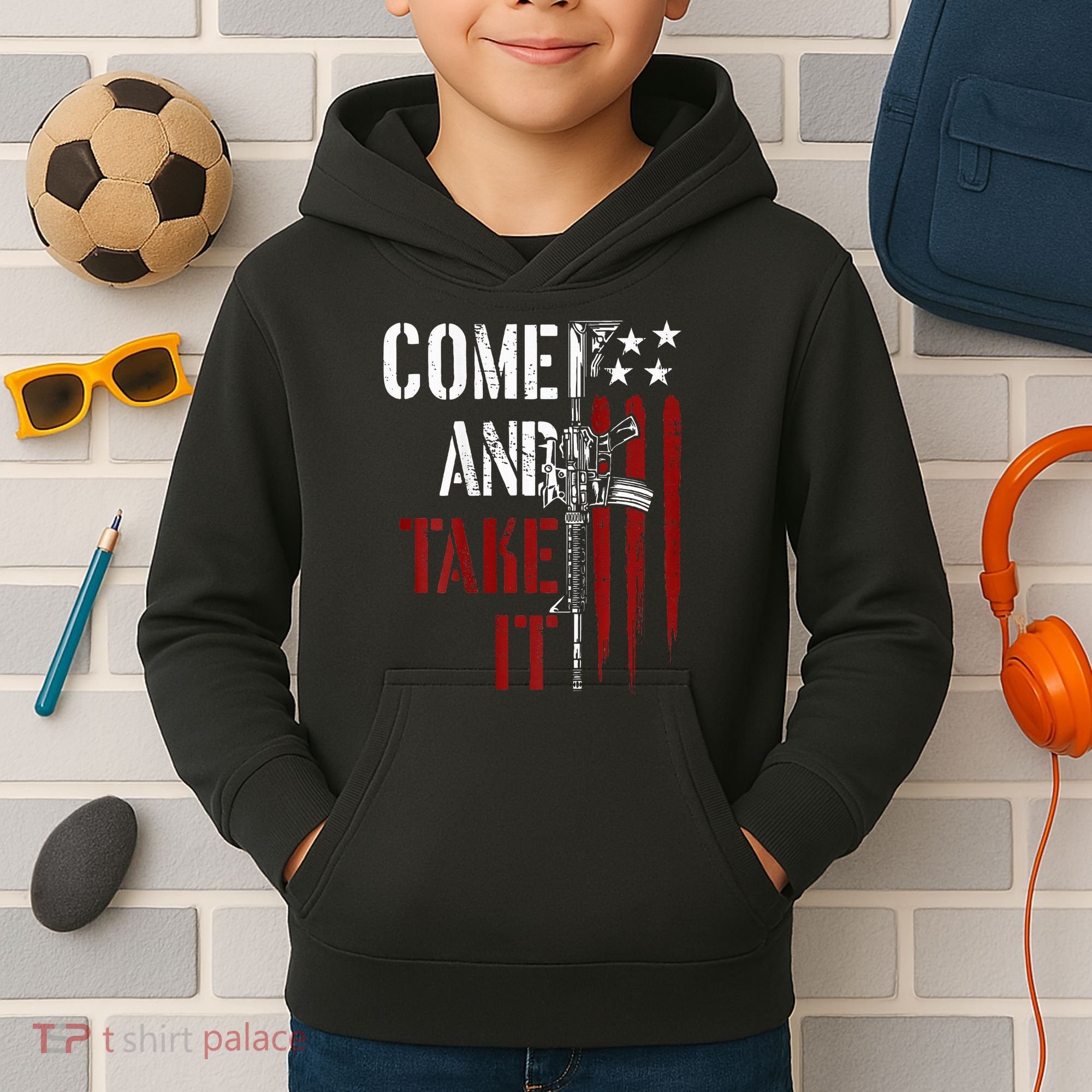 Come And Take It Gun Rights Ar 15 American Flag Kids Hoodie