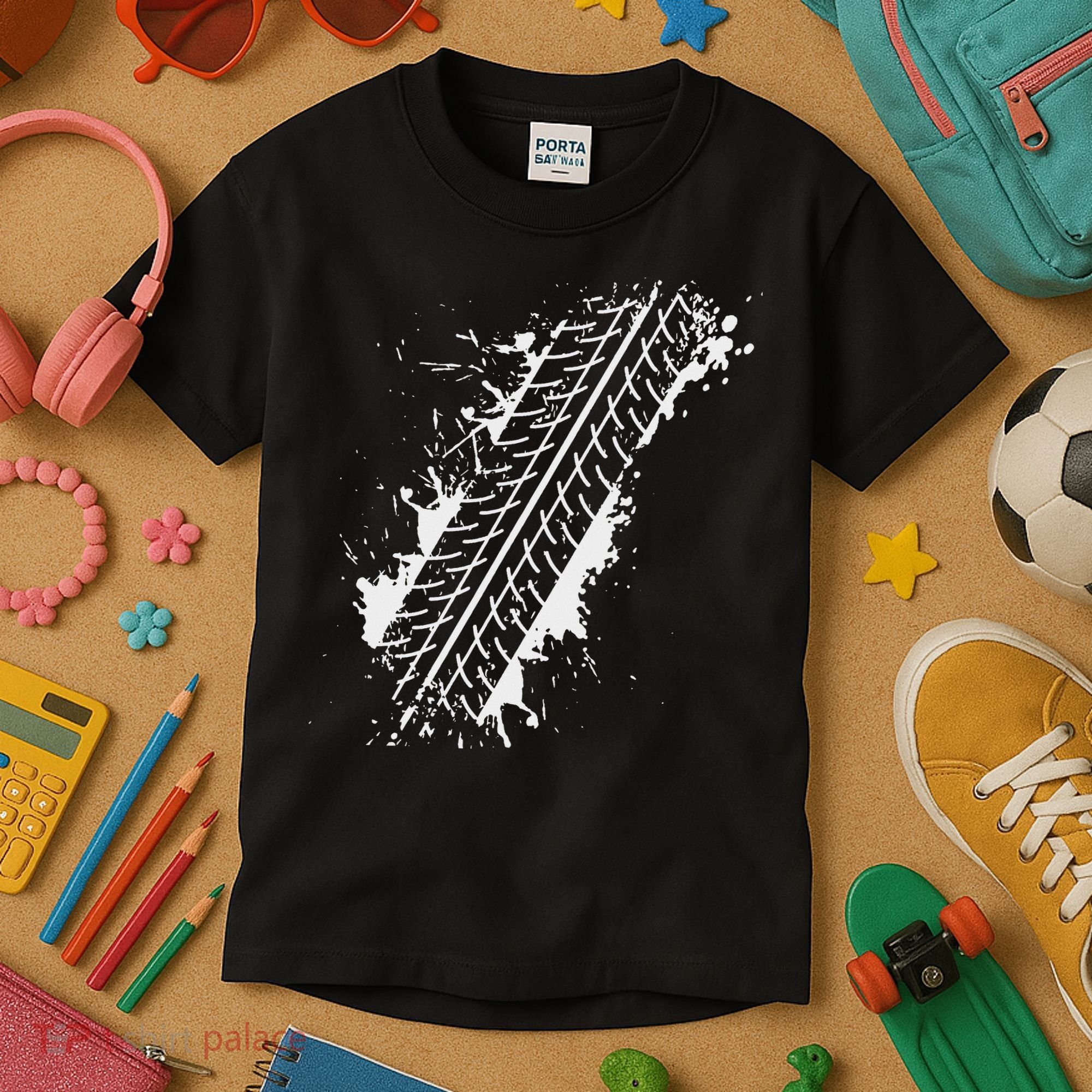 Car Automobile Tire Track Funny Halloween Costume Outfit Kids T-Shirt