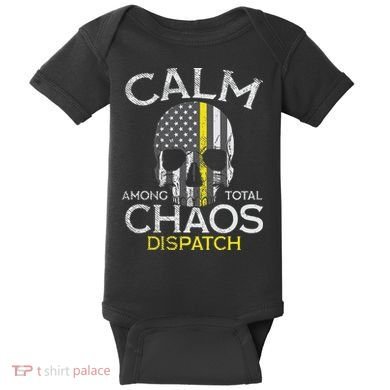 Calm Among Total Chaos 911 Dispatcher Us Flag Baby Bodysuit