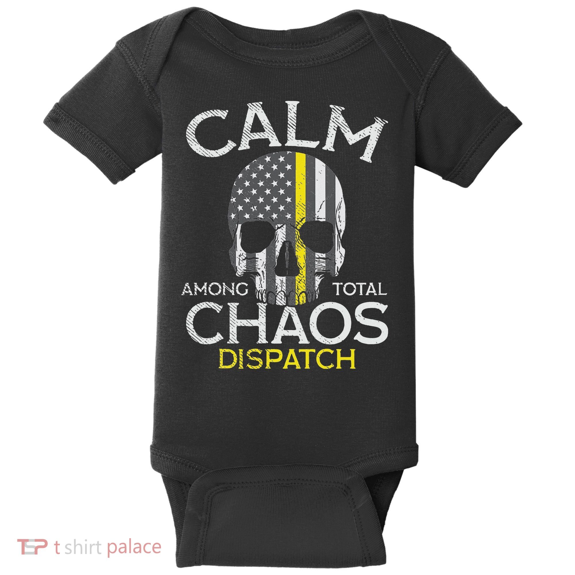Calm Among Total Chaos 911 Dispatcher Us Flag Baby Bodysuit