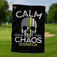 Calm Among Total Chaos 911 Dispatcher Us Flag Golf Towel thumb 1