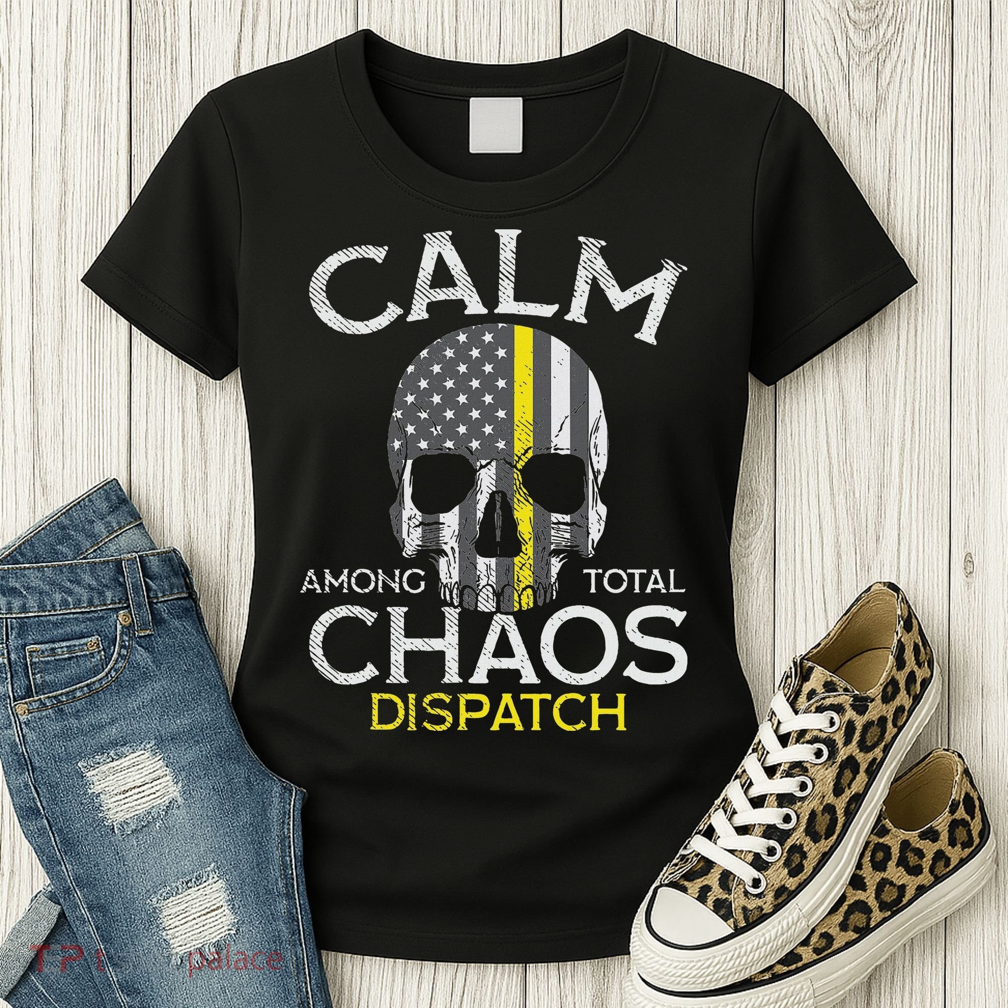 Calm Among Total Chaos 911 Dispatcher Us Flag Women's T-Shirt