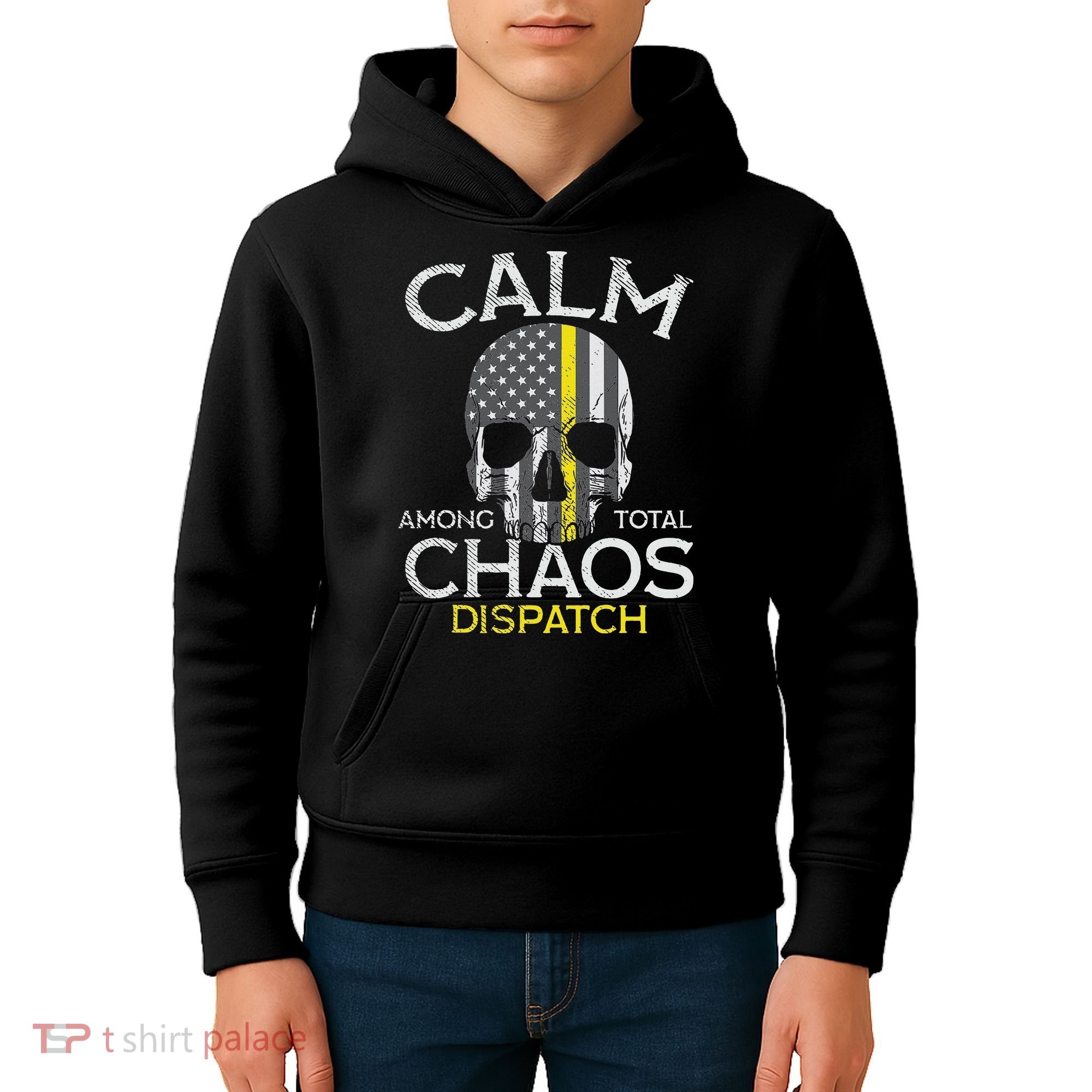 Calm Among Total Chaos 911 Dispatcher Us Flag Kids Hoodie