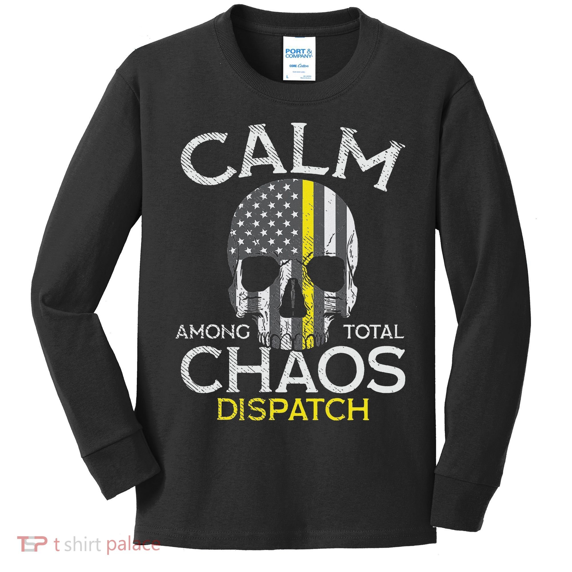 Calm Among Total Chaos 911 Dispatcher Us Flag Kids Long Sleeve Shirt