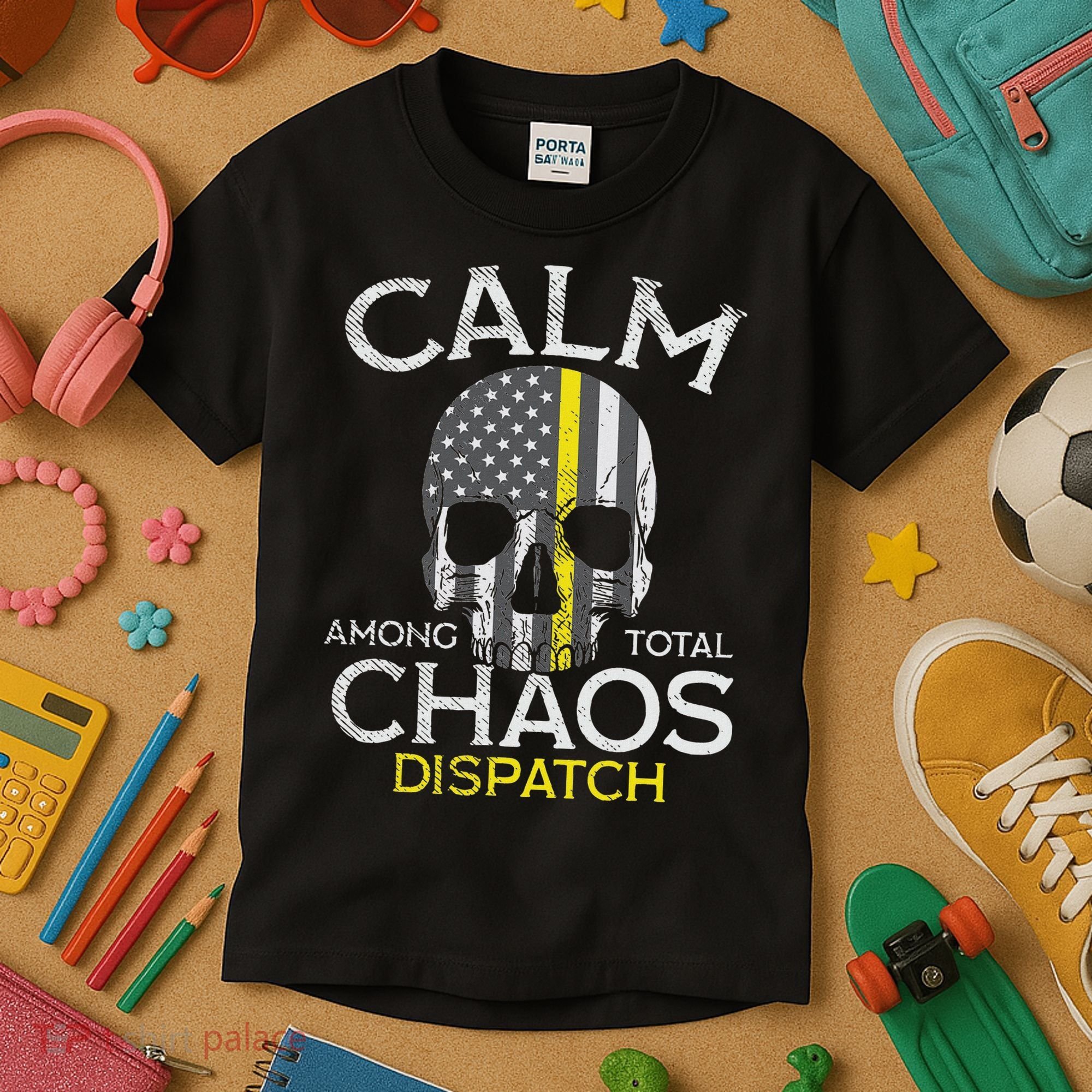 Calm Among Total Chaos 911 Dispatcher Us Flag Kids T-Shirt