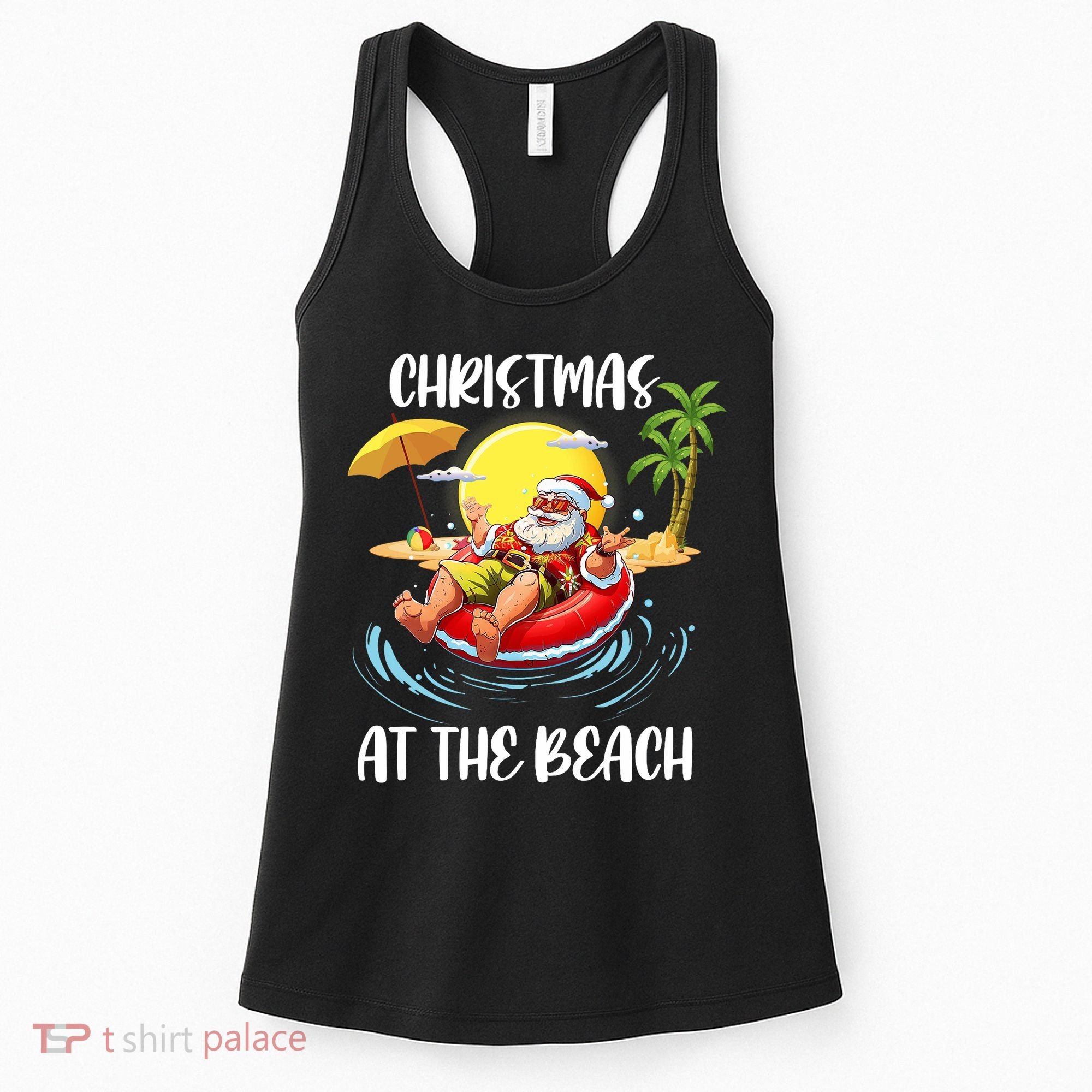 Christmas At The Beach Santa Summer Vacation Beach In July Women's Tank Top