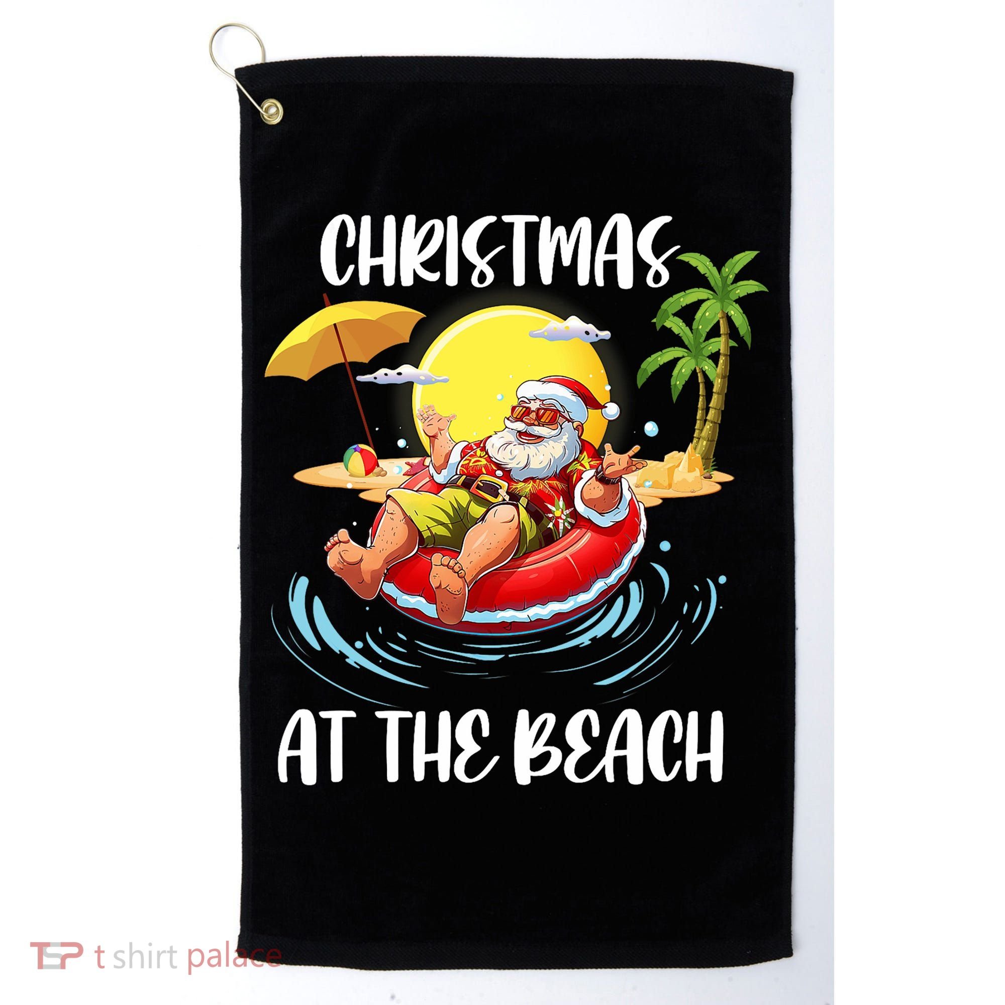 Christmas At The Beach Santa Summer Vacation Beach In July Golf Towel