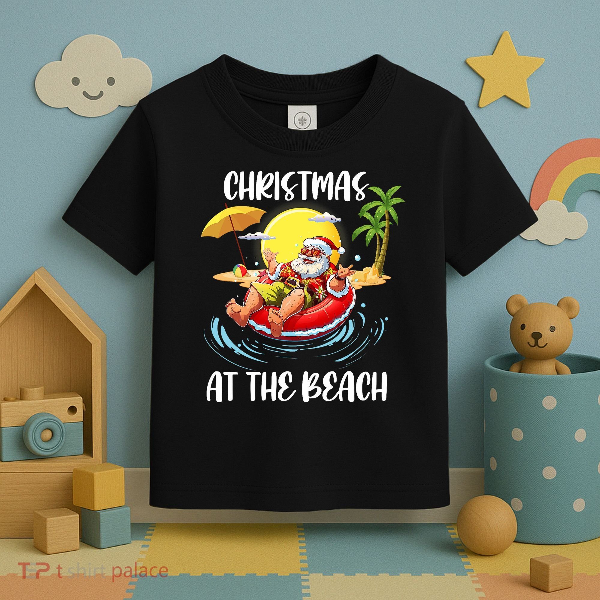 Christmas At The Beach Santa Summer Vacation Beach In July Toddler T-Shirt