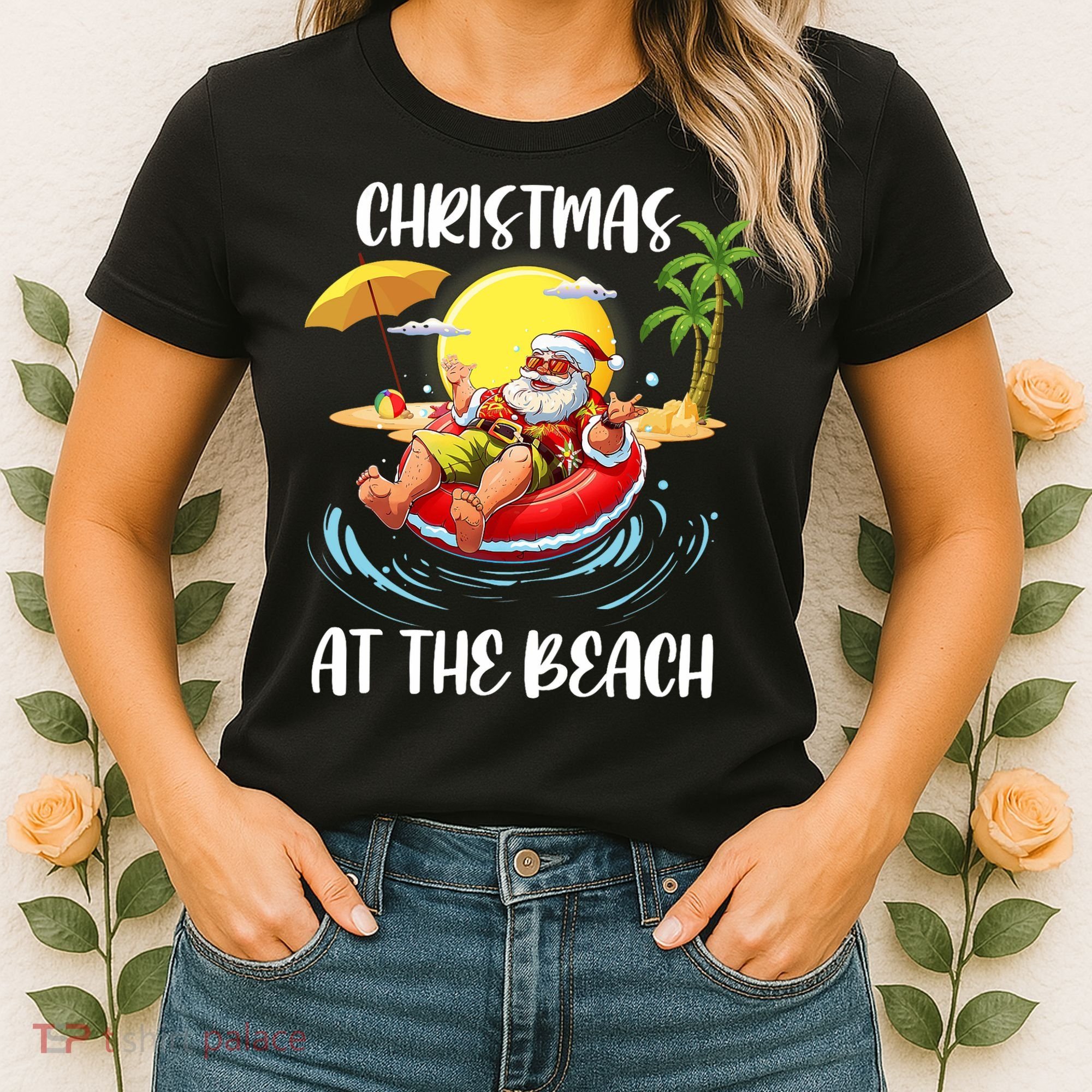 Christmas At The Beach Santa Summer Vacation Beach In July Women's T-Shirt