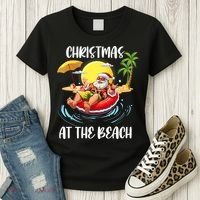 Christmas At The Beach Santa Summer Vacation Beach In July Women's T-Shirt thumb 3