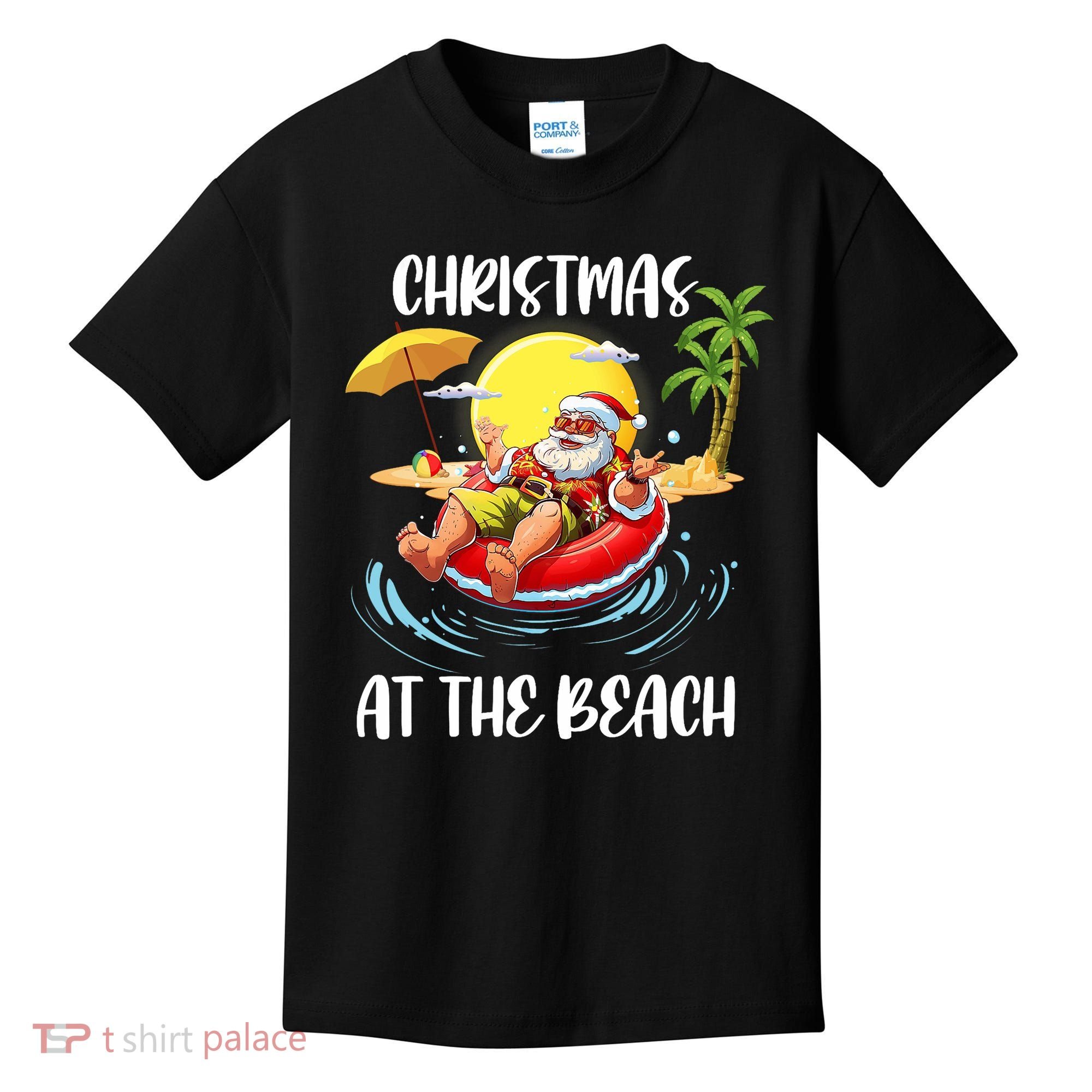 Christmas At The Beach Santa Summer Vacation Beach In July Kids T-Shirt
