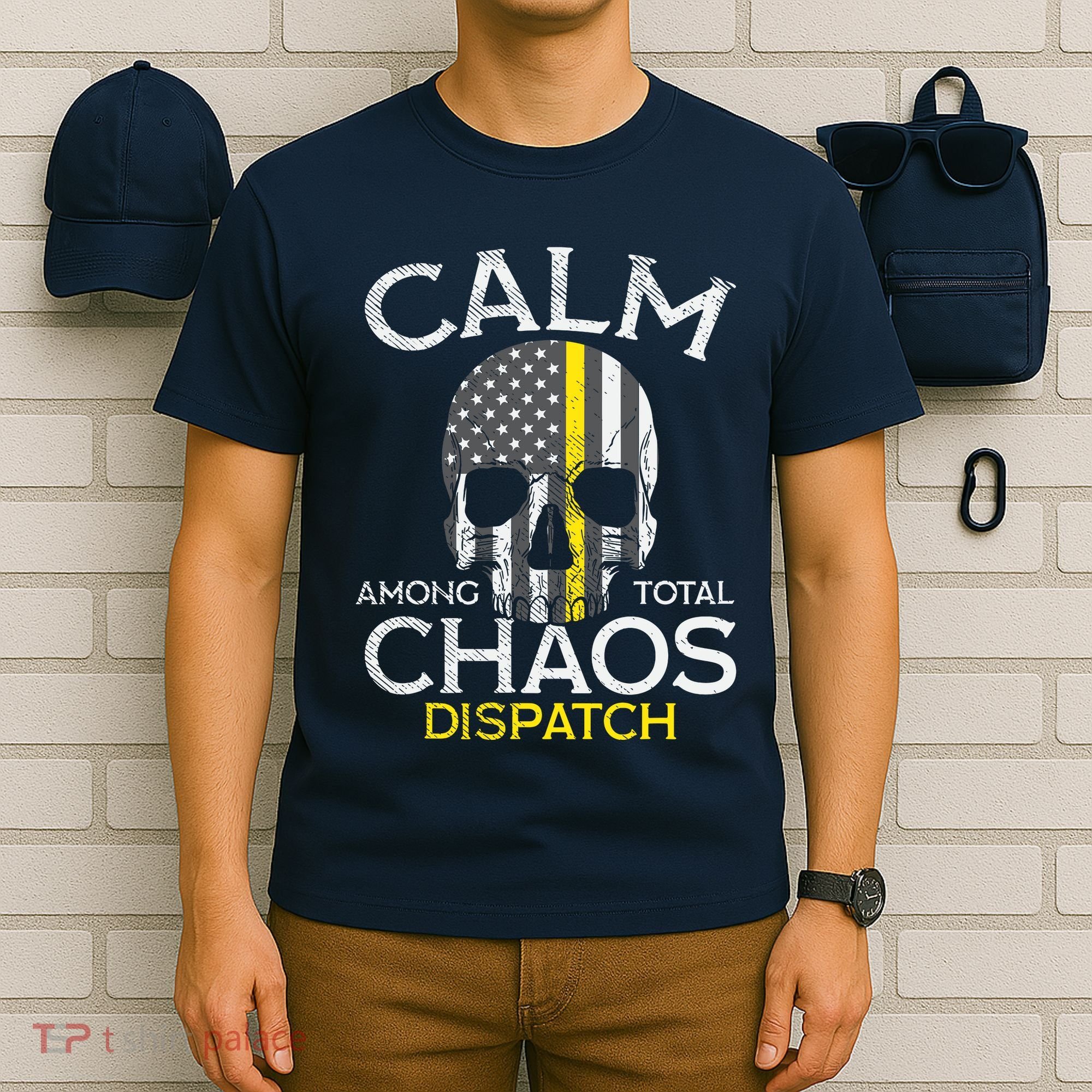 Calm Among Total Chaos 911 Dispatcher Us Flag T-Shirt