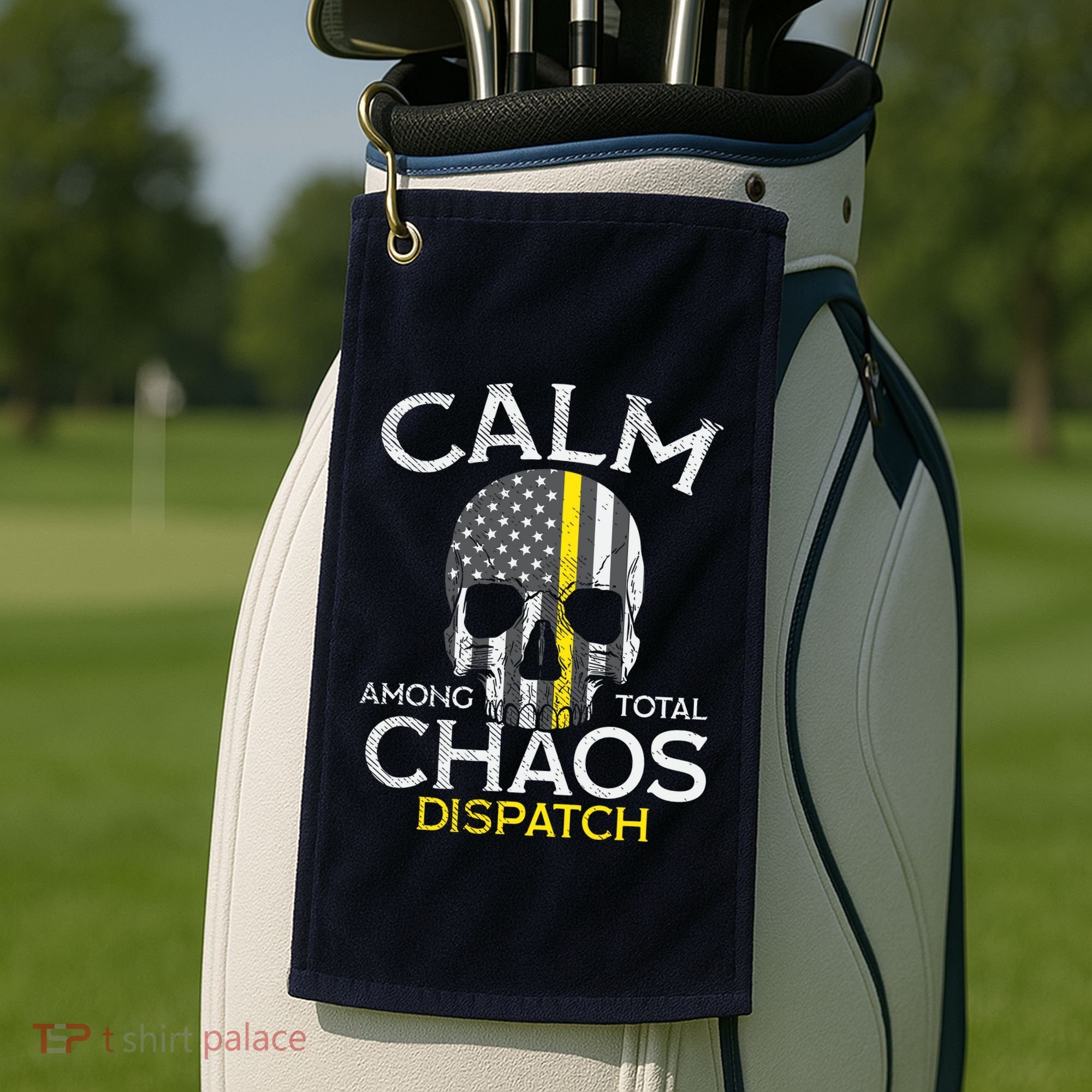 Calm Among Total Chaos 911 Dispatcher Us Flag Golf Towel