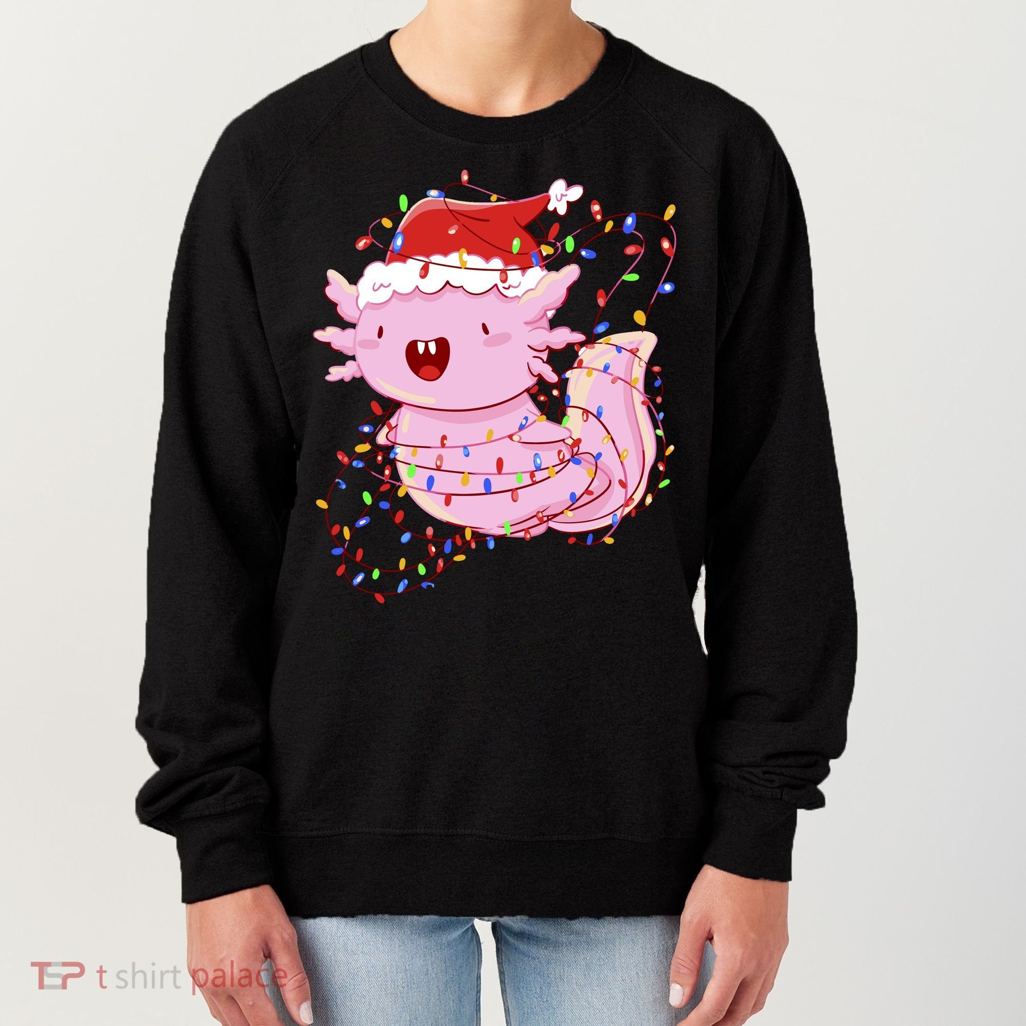 Cute Axolotl Tangled In Christmas Lights Santa Hat Women's Sweatshirt