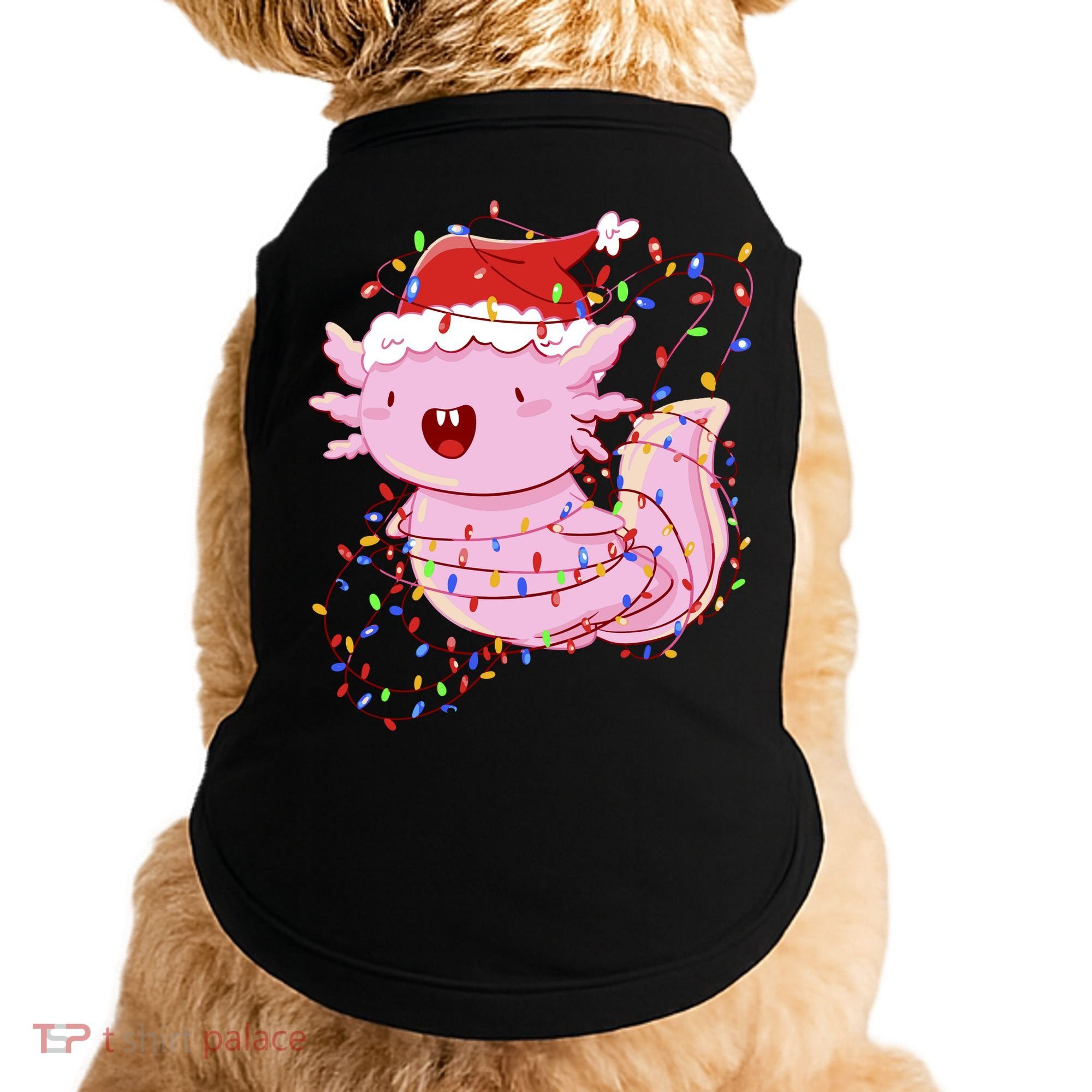 Cute Axolotl Tangled In Christmas Lights Santa Hat Doggie Tank