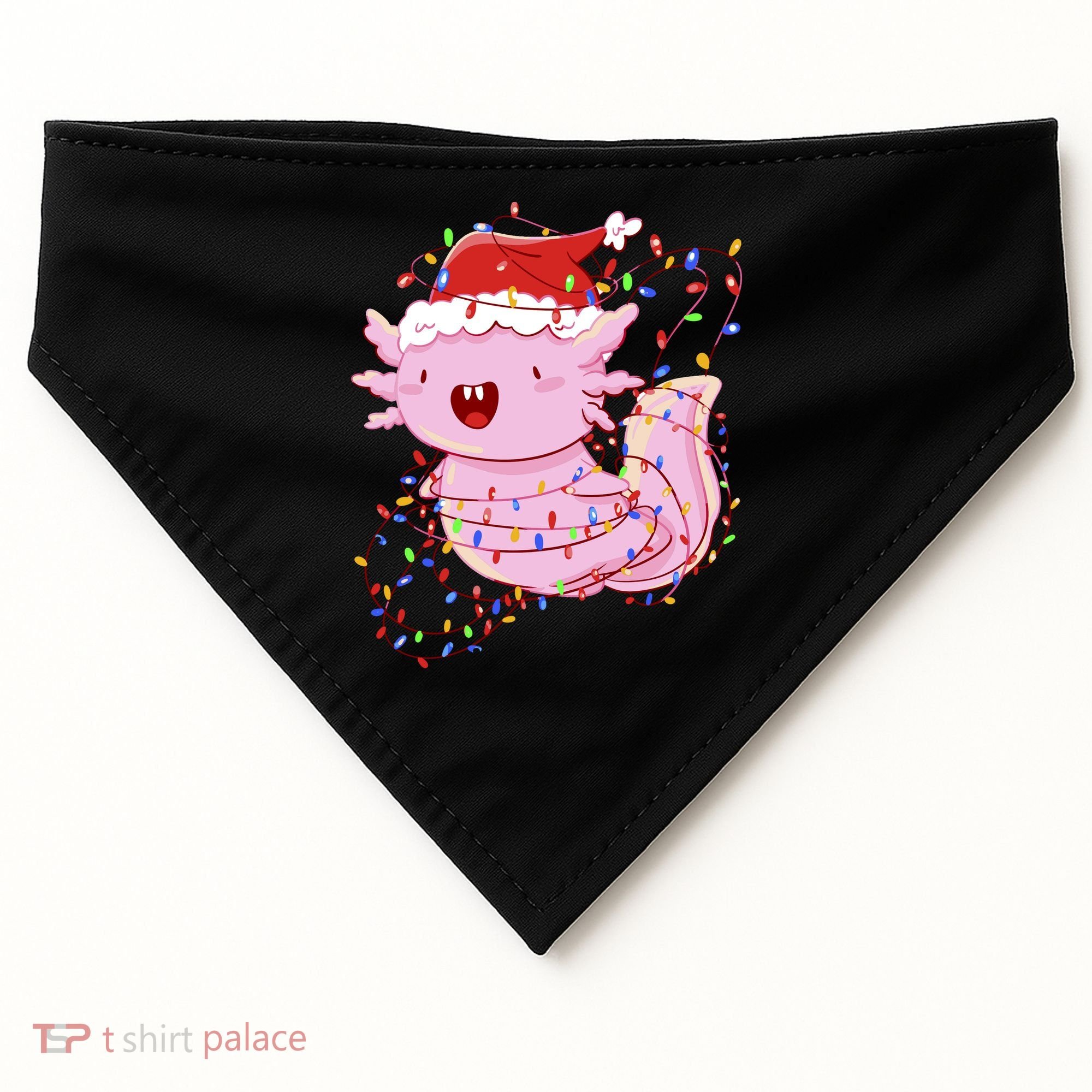 Cute Axolotl Tangled In Christmas Lights Santa Hat USA-Made Doggie Bandana
