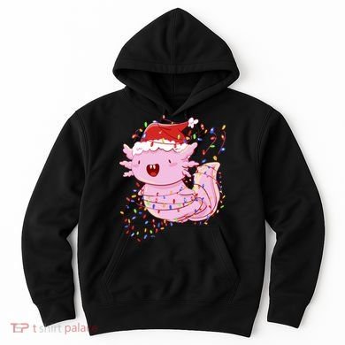 Cute Axolotl Tangled In Christmas Lights Santa Hat Hoodie
