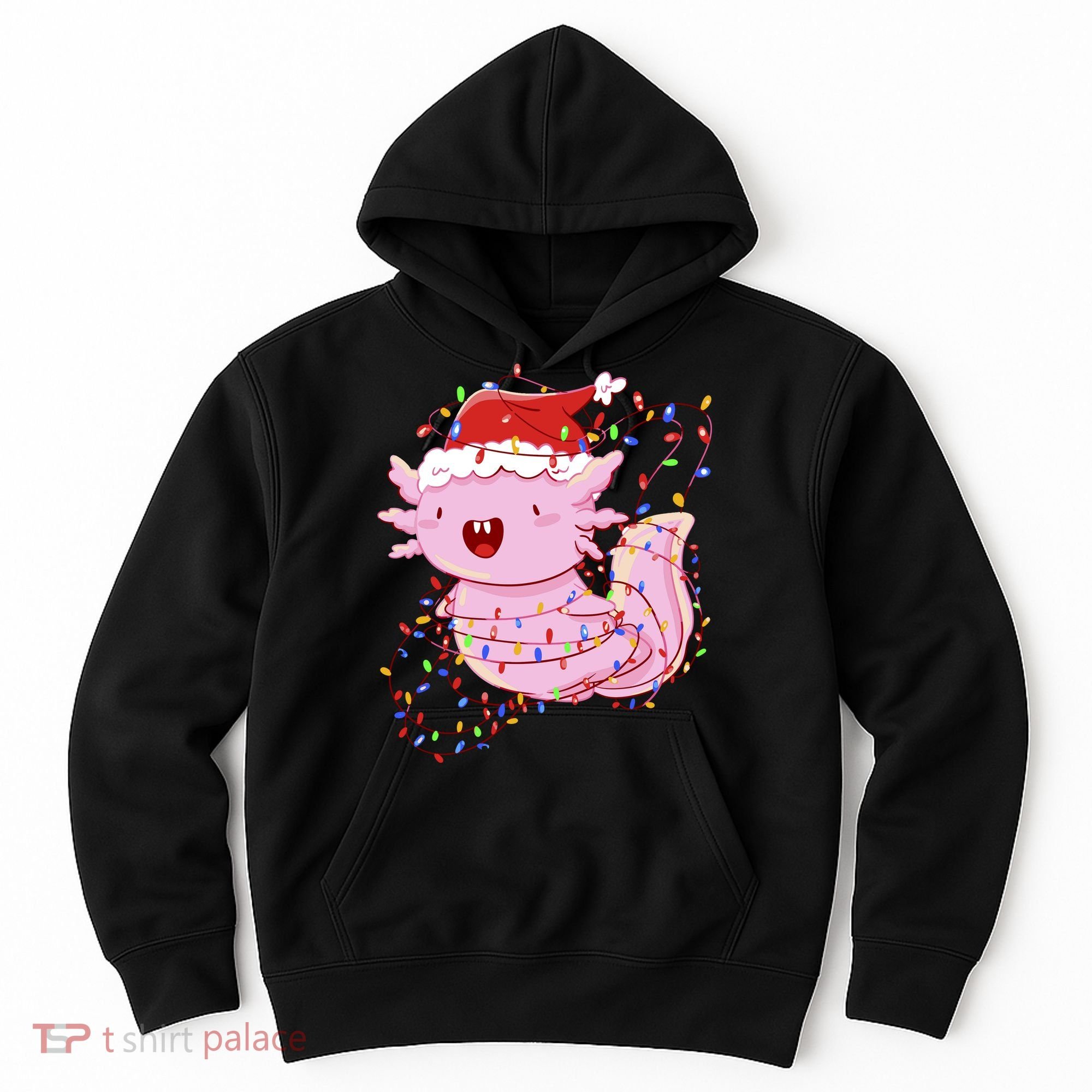 Cute Axolotl Tangled In Christmas Lights Santa Hat Hoodie