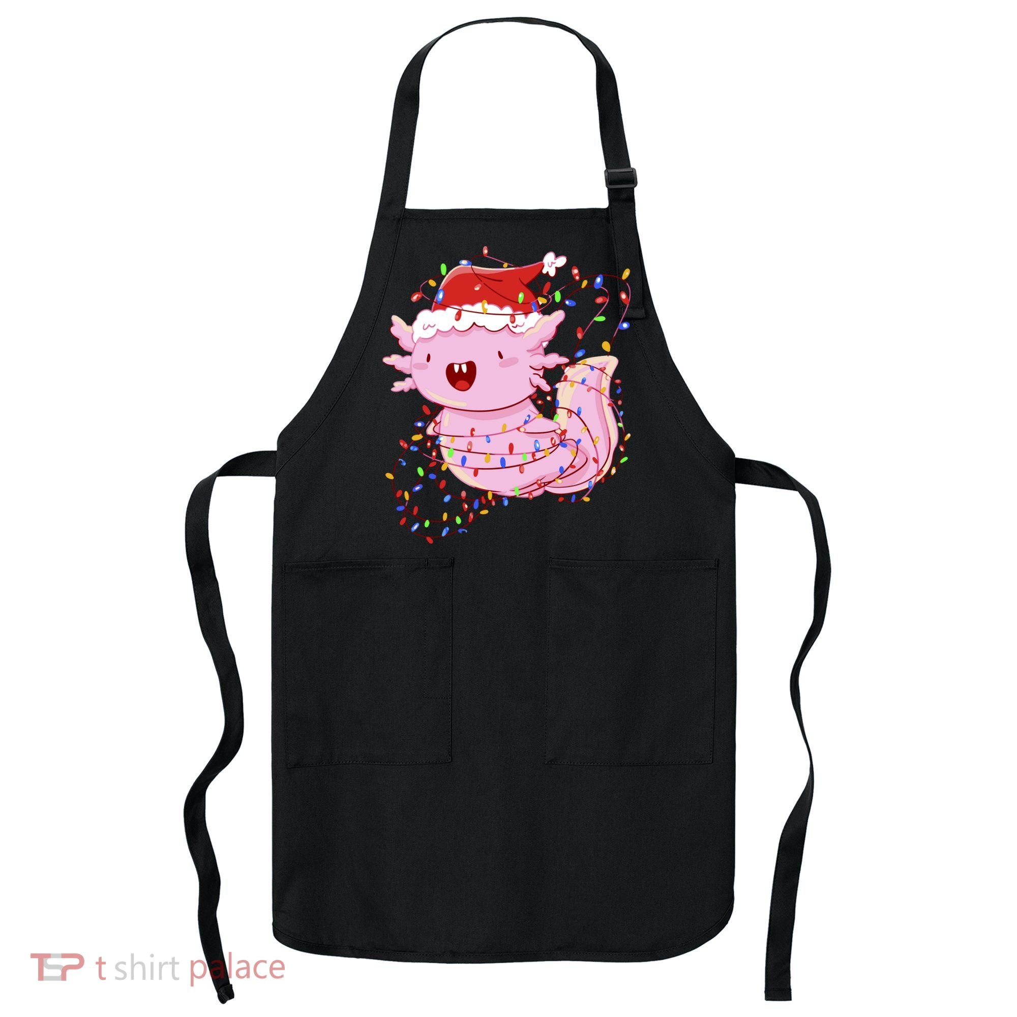 Cute Axolotl Tangled In Christmas Lights Santa Hat Apron