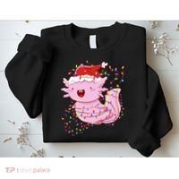 Cute Axolotl Tangled In Christmas Lights Santa Hat Sweatshirt thumb 2