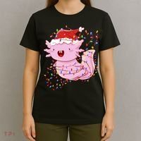 Cute Axolotl Tangled In Christmas Lights Santa Hat T-Shirt thumb 4
