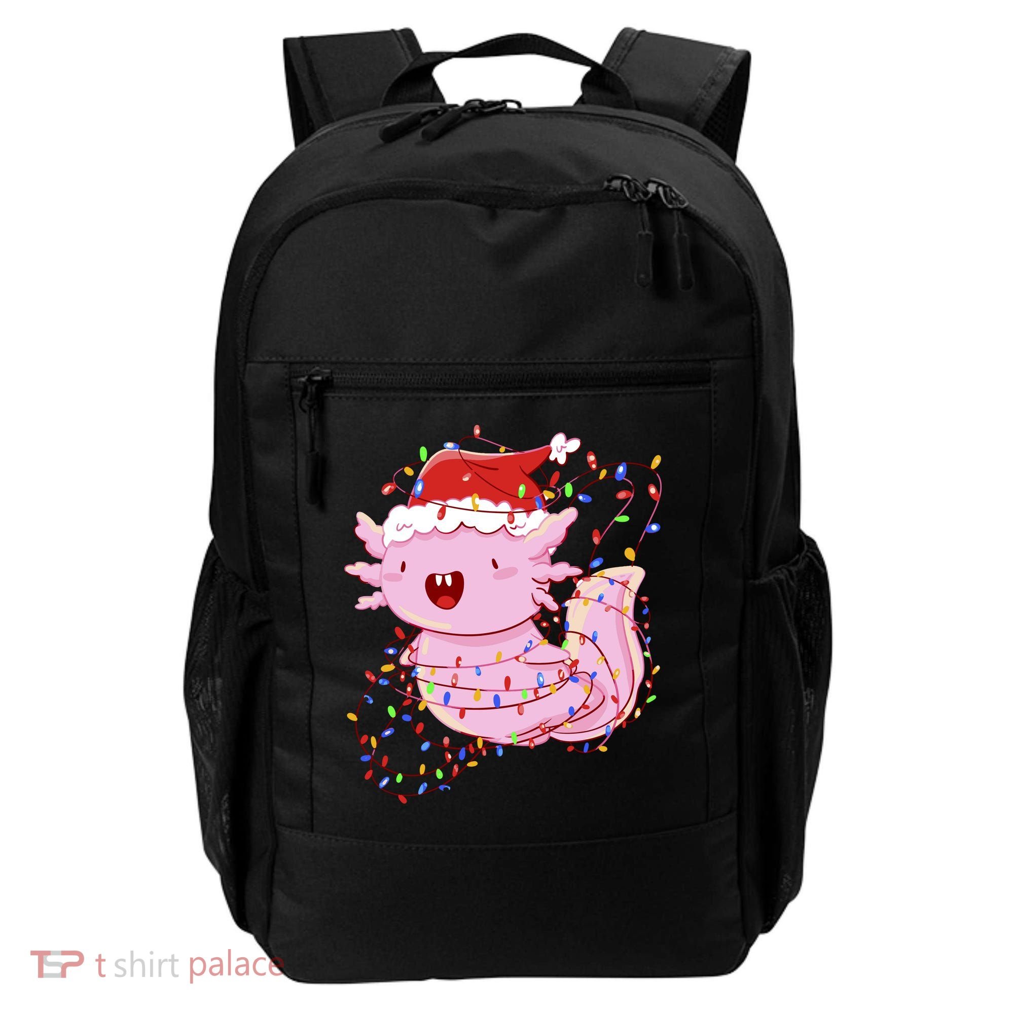 Cute Axolotl Tangled In Christmas Lights Santa Hat Backpack