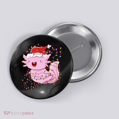 Cute Axolotl Tangled In Christmas Lights Santa Hat Button