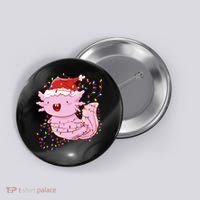 Cute Axolotl Tangled In Christmas Lights Santa Hat Button thumb 0