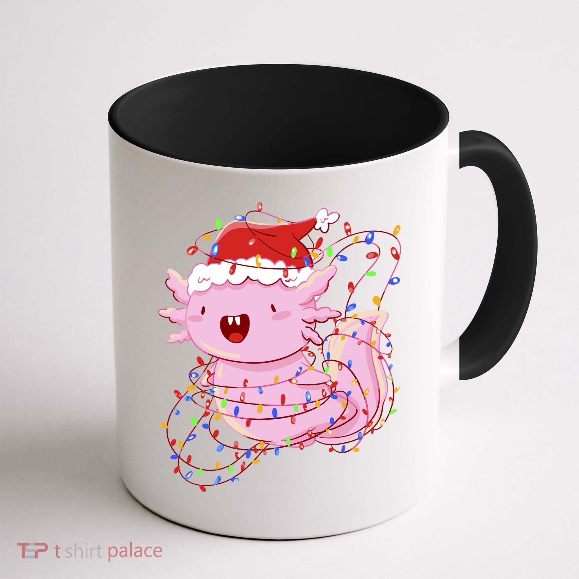 Cute Axolotl Tangled In Christmas Lights Santa Hat Coffee Mug