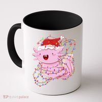 Cute Axolotl Tangled In Christmas Lights Santa Hat Coffee Mug thumb 0