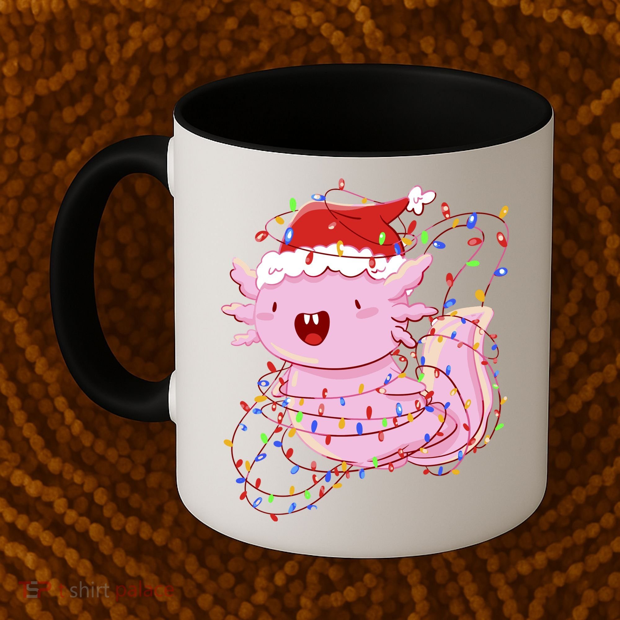 Cute Axolotl Tangled In Christmas Lights Santa Hat Coffee Mug