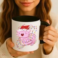 Cute Axolotl Tangled In Christmas Lights Santa Hat Coffee Mug thumb 3