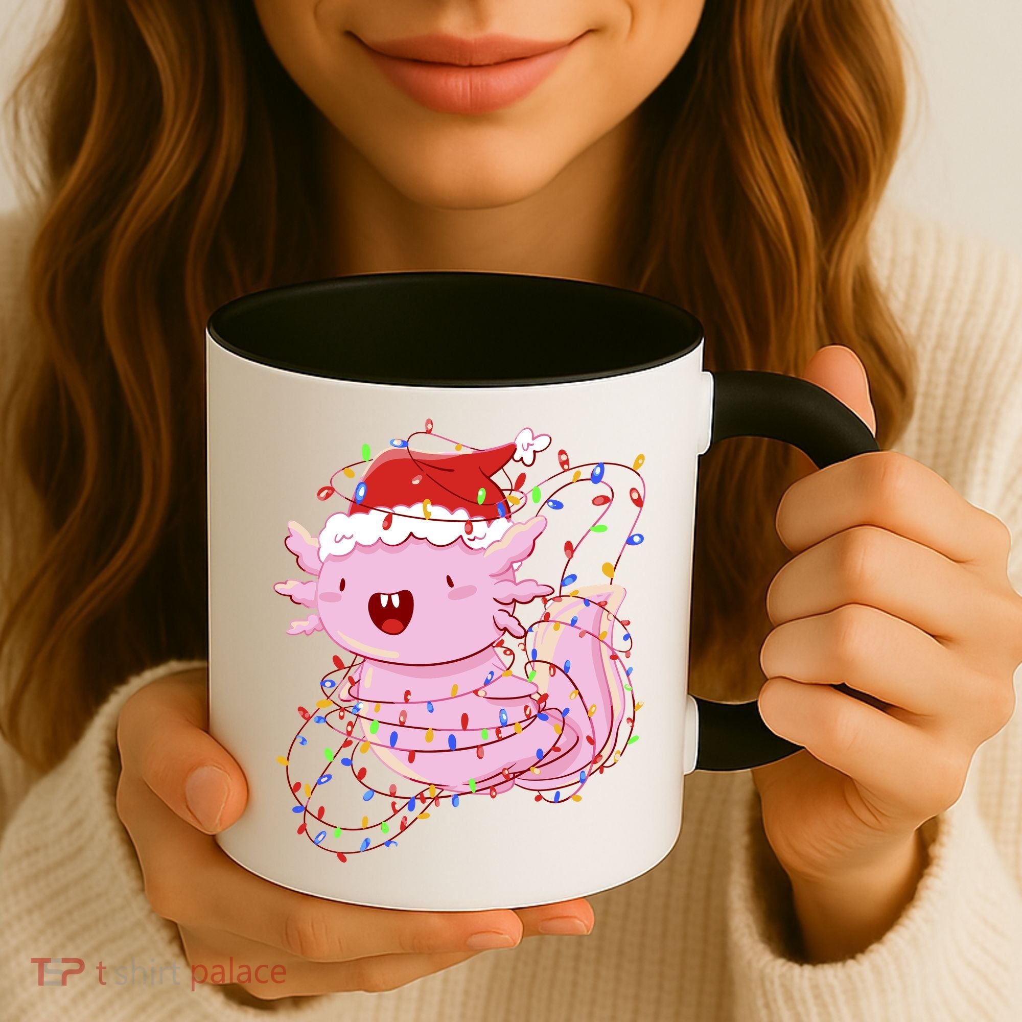 Cute Axolotl Tangled In Christmas Lights Santa Hat Coffee Mug