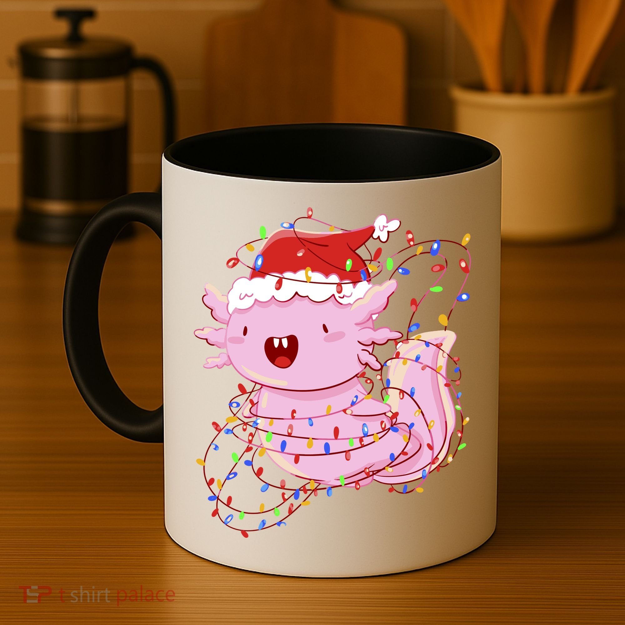 Cute Axolotl Tangled In Christmas Lights Santa Hat Coffee Mug