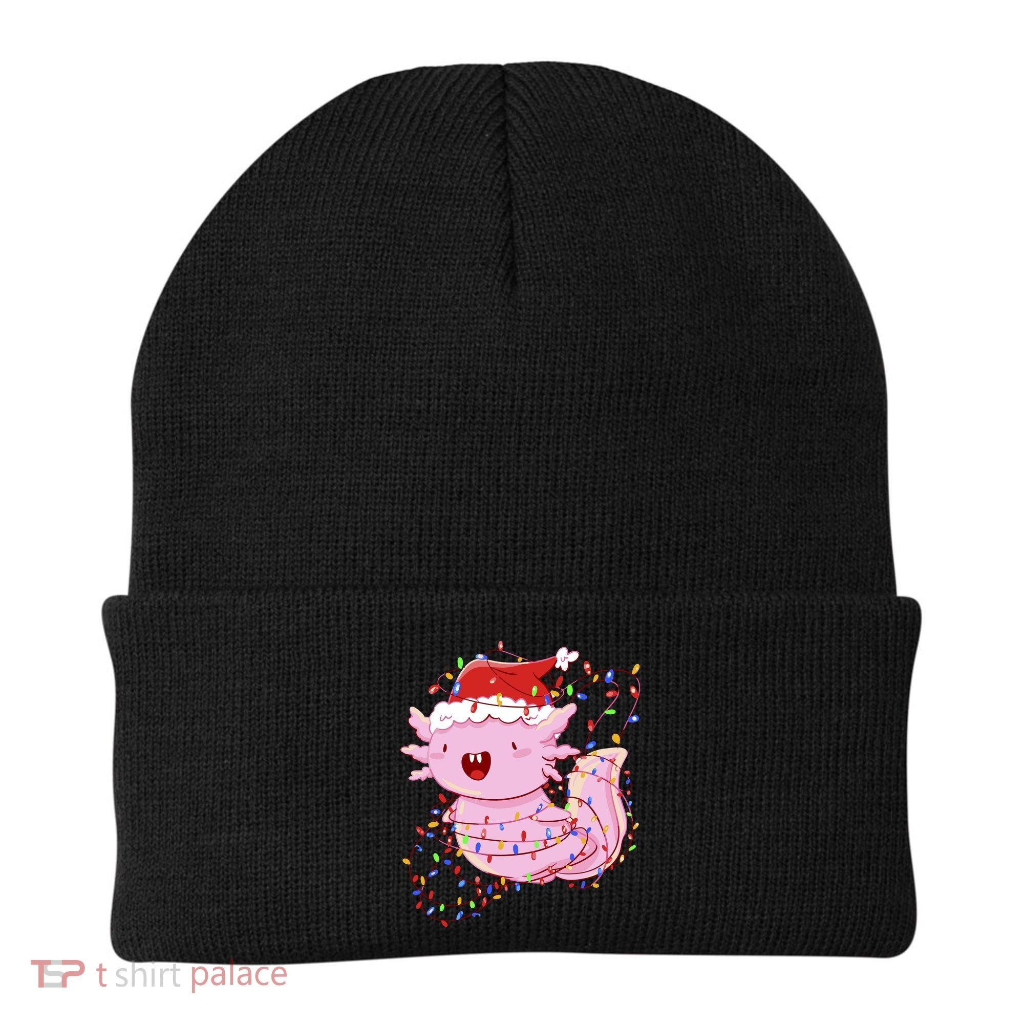 Cute Axolotl Tangled In Christmas Lights Santa Hat Beanie