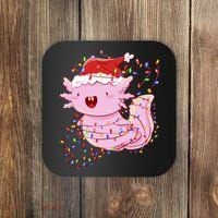 Cute Axolotl Tangled In Christmas Lights Santa Hat Coaster thumb 0