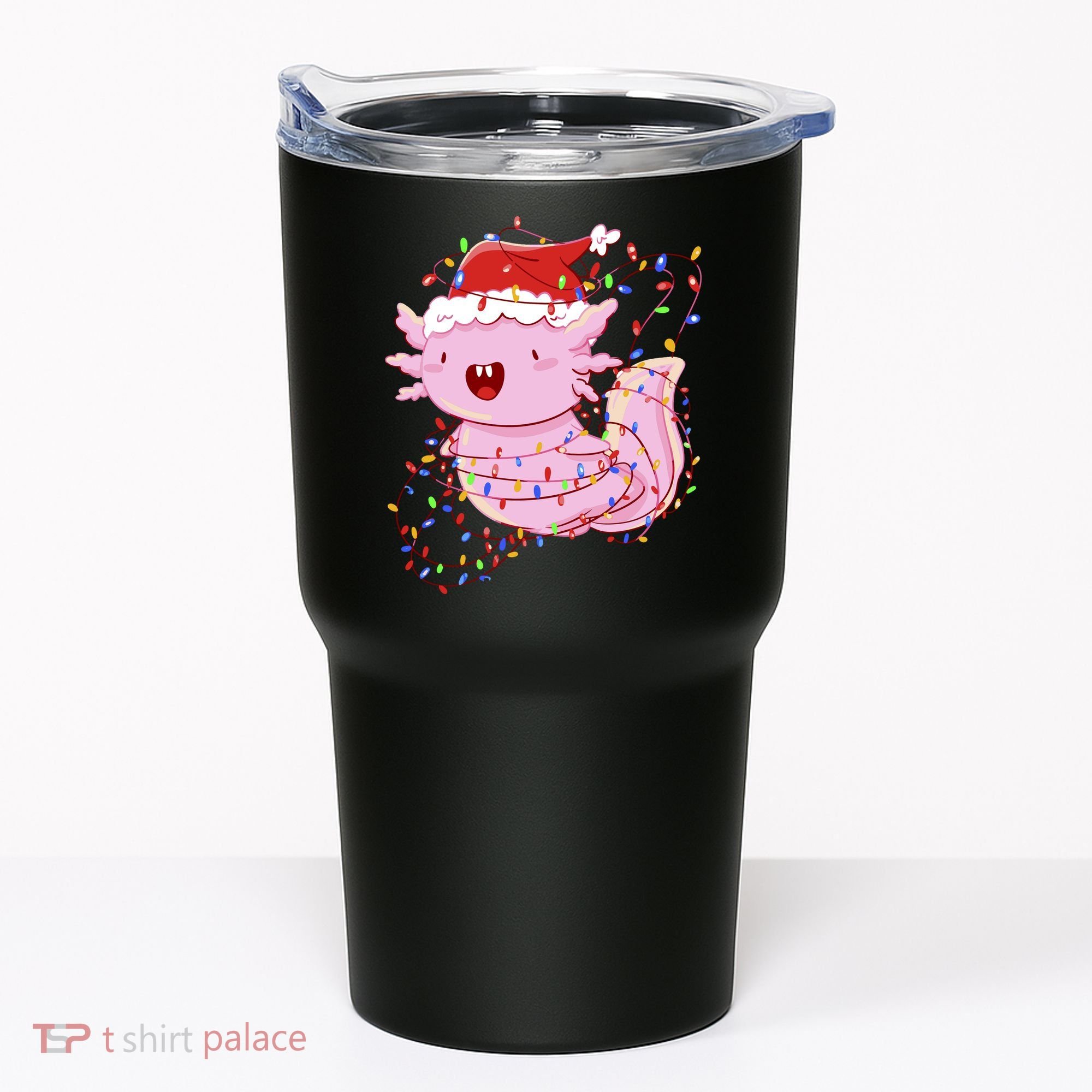 Cute Axolotl Tangled In Christmas Lights Santa Hat Tumbler