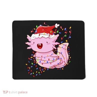Cute Axolotl Tangled In Christmas Lights Santa Hat Mousepad