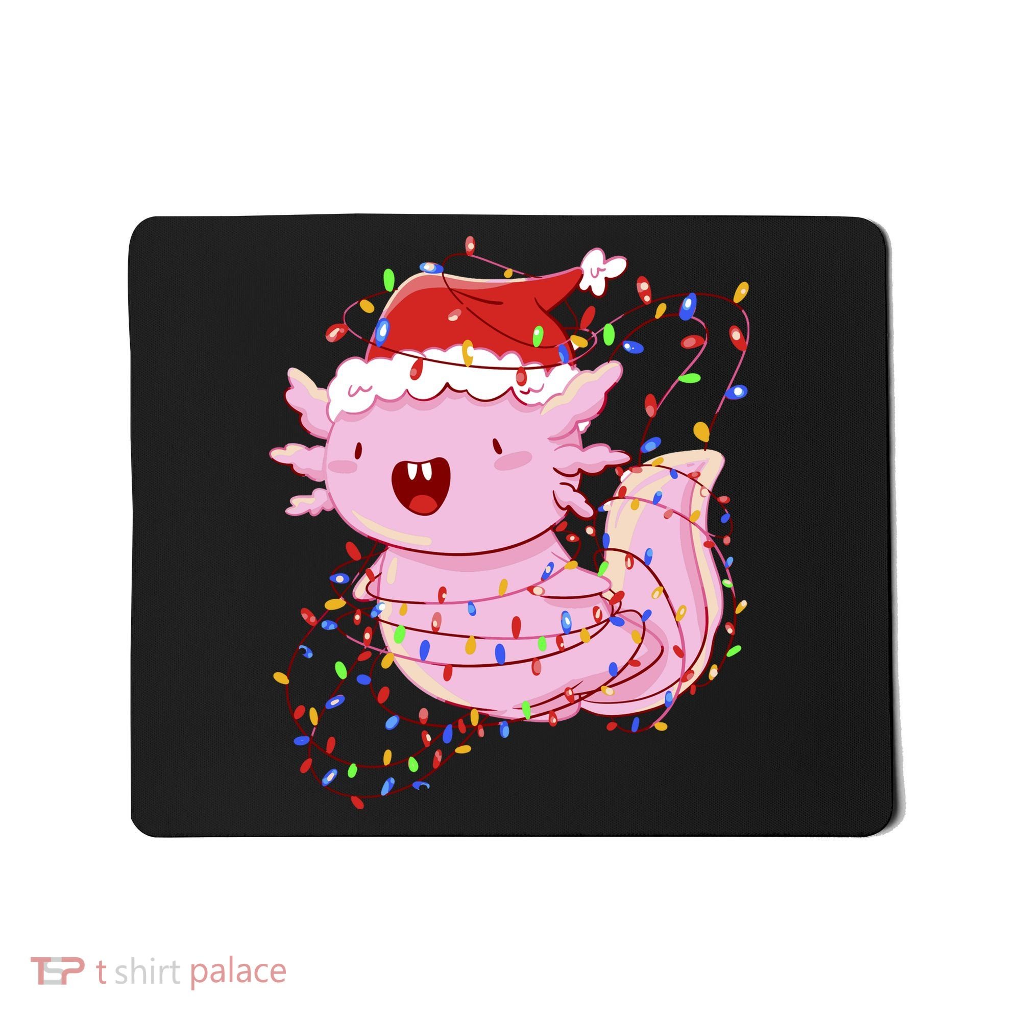 Cute Axolotl Tangled In Christmas Lights Santa Hat Mousepad