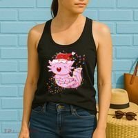 Cute Axolotl Tangled In Christmas Lights Santa Hat Women's Tank Top thumb 2