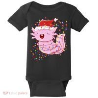 Cute Axolotl Tangled In Christmas Lights Santa Hat Baby Bodysuit thumb 0