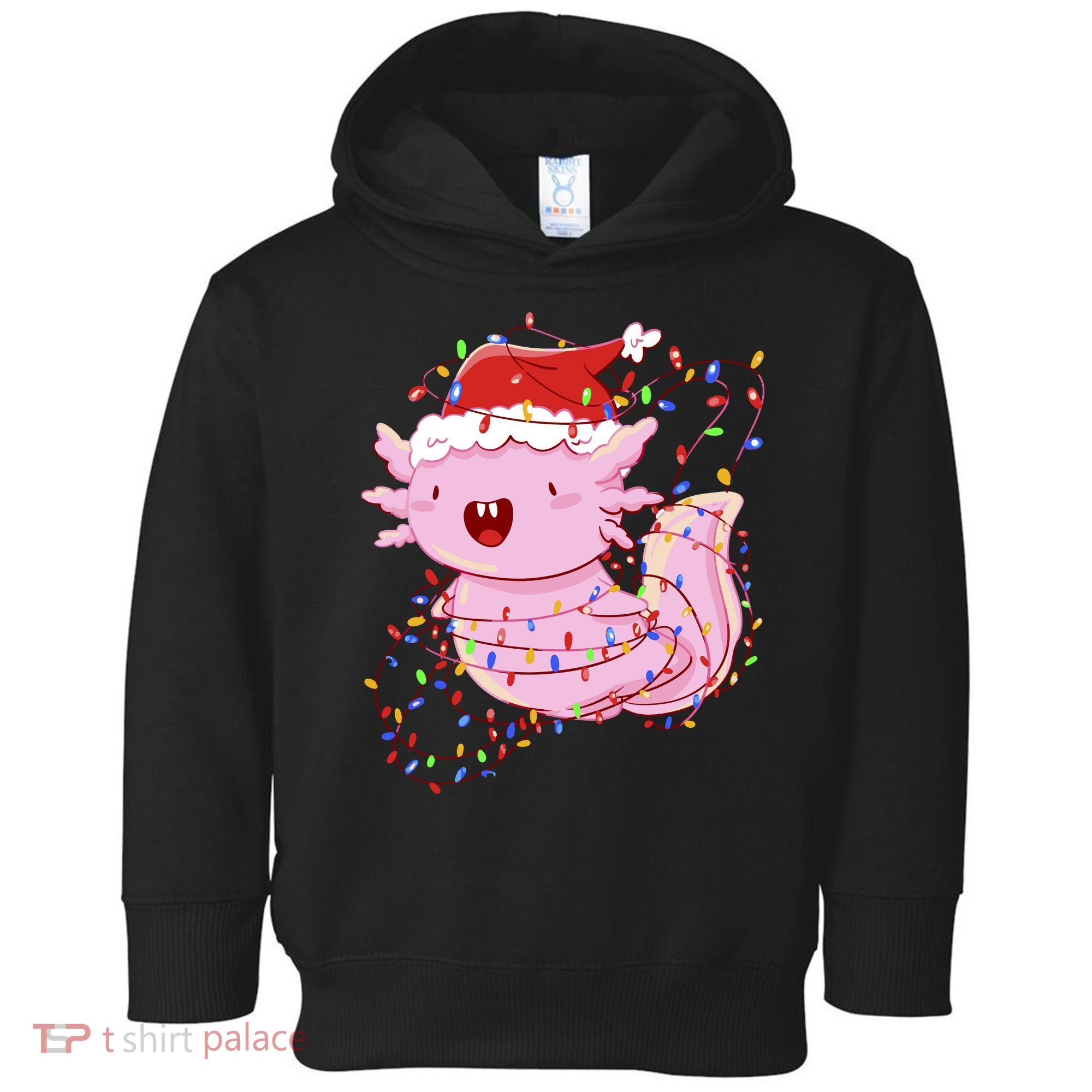 Cute Axolotl Tangled In Christmas Lights Santa Hat Toddler Hoodie