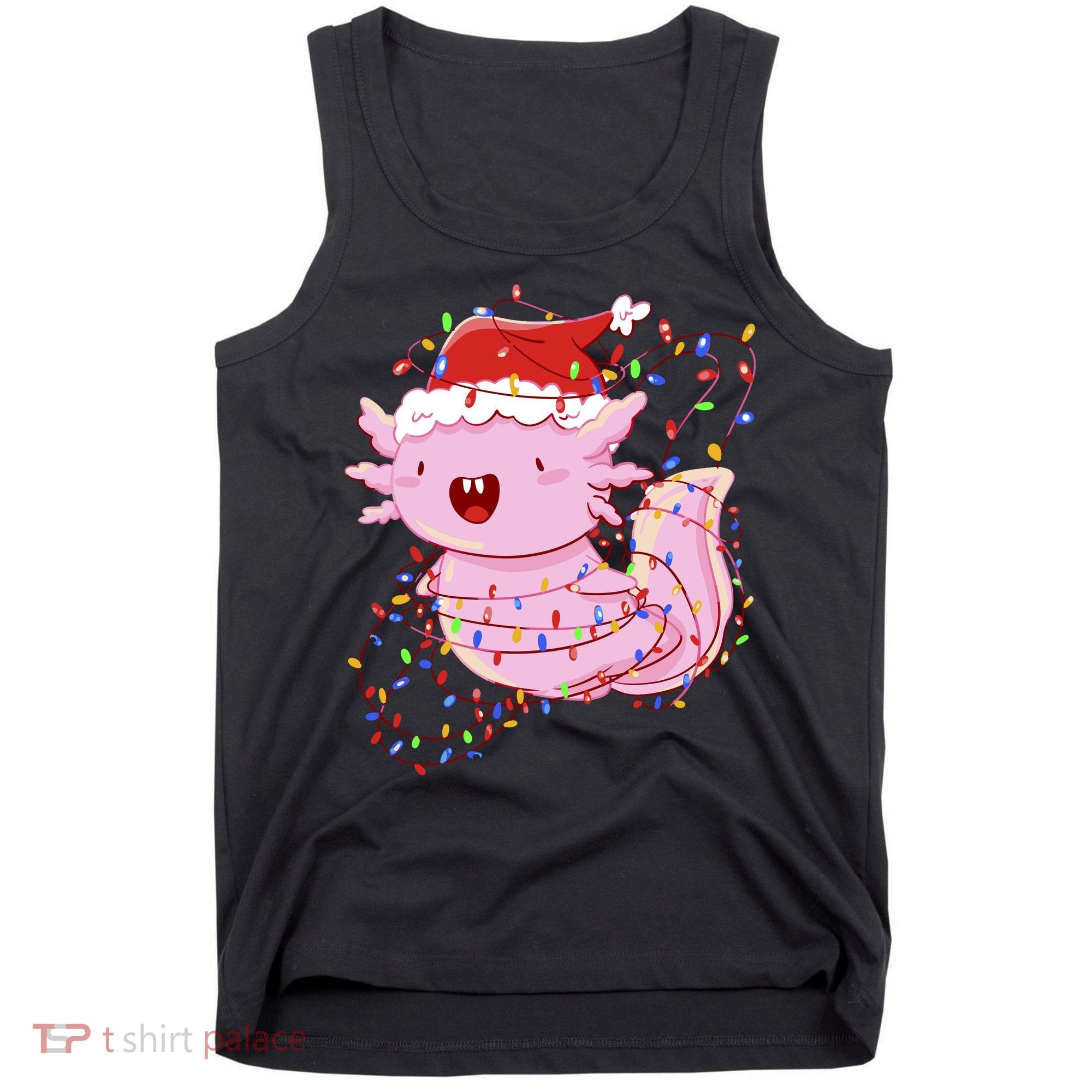 Cute Axolotl Tangled In Christmas Lights Santa Hat Tank Top