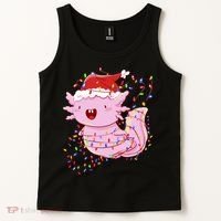 Cute Axolotl Tangled In Christmas Lights Santa Hat Tank Top thumb 2