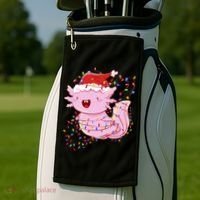 Cute Axolotl Tangled In Christmas Lights Santa Hat Golf Towel thumb 2