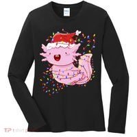 Cute Axolotl Tangled In Christmas Lights Santa Hat Women's Long Sleeve Shirt thumb 0
