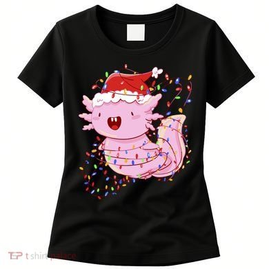 Cute Axolotl Tangled In Christmas Lights Santa Hat Women's T-Shirt