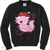 Cute Axolotl Tangled In Christmas Lights Santa Hat Kids Sweatshirt thumb 0